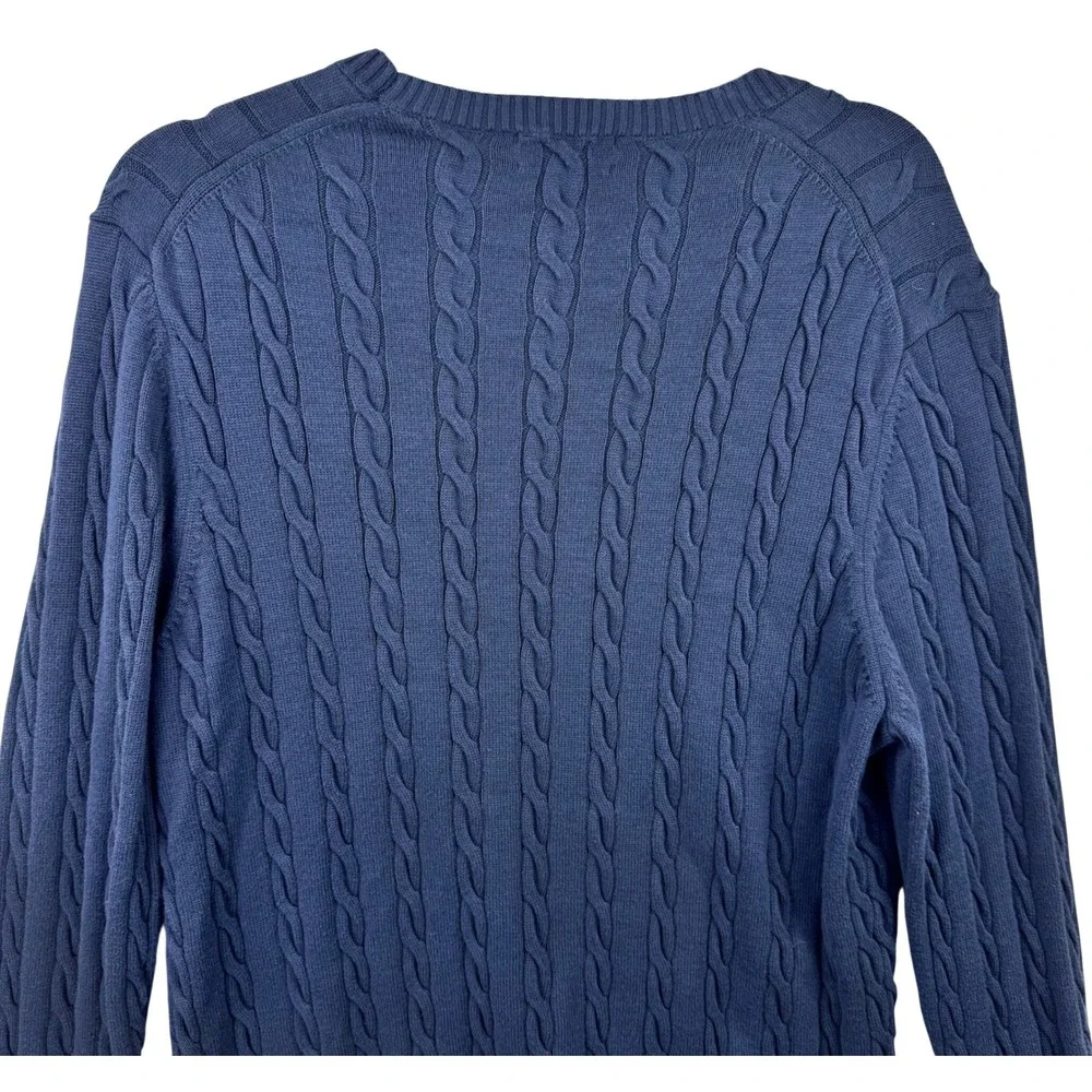 Brooks Brothers Cable Knit Sweater Men Large Navy Blue Supima Cotton Preppy Logo